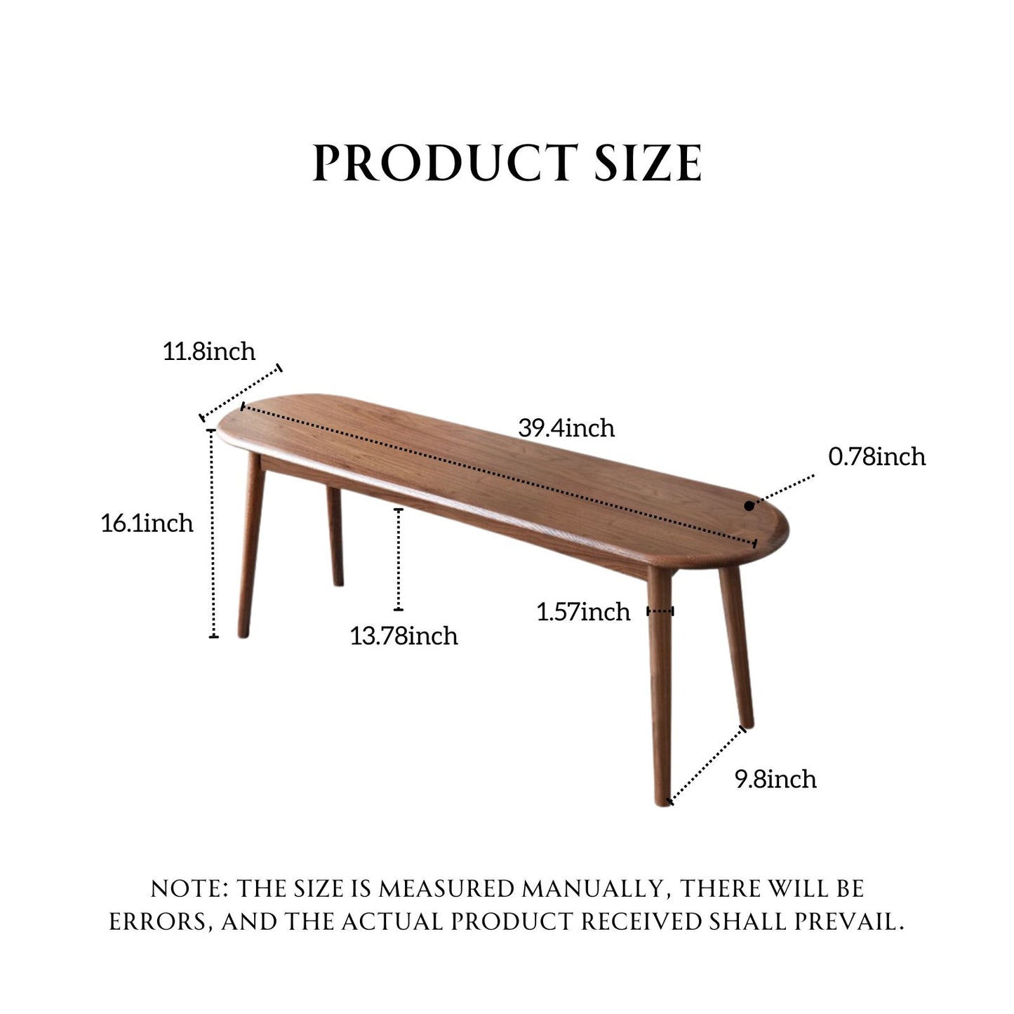 100% Solid Wood Bedroom Bench Slant Leg Bench Natural /Walnut Color（39.4"/ 47.2"）