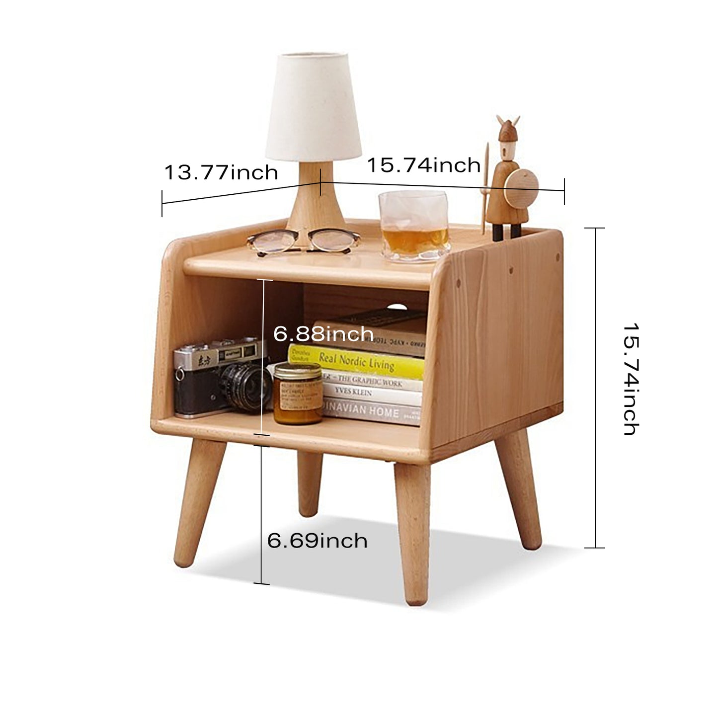 100% Solid Wood Bedside Table, Small Nightstand (Natural/Walnut)