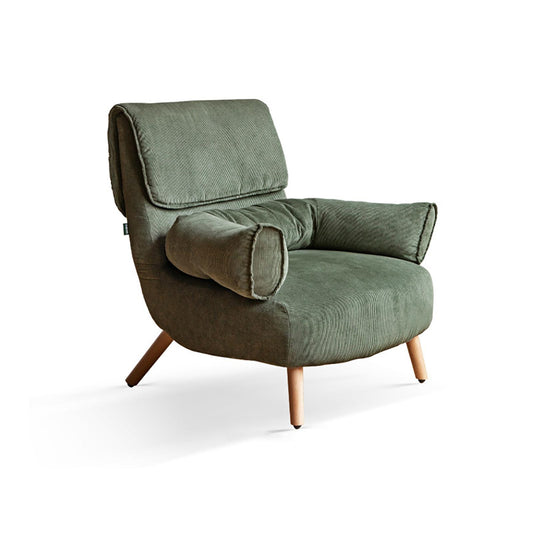 Retro Corduroy Lounge Chair - Compact U-Arm Design with Solid Beech Wood Base