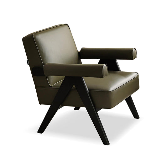 Chandigarh-Inspired Lounge Chair - Mid-Century Solid Oak Design with Full-Grain Leather & Anti-Tip Base