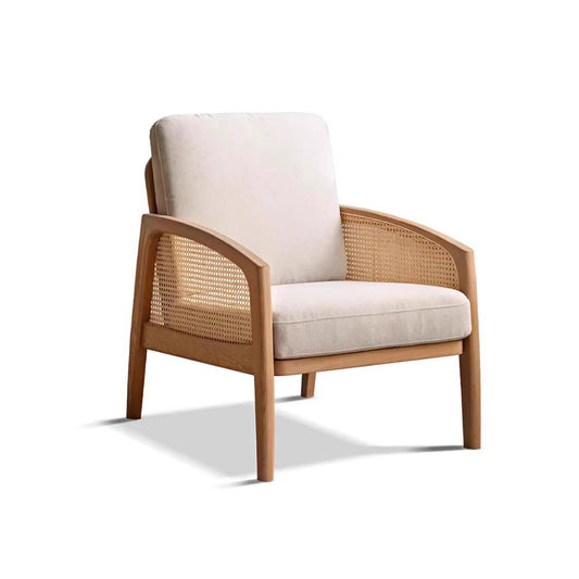 Solid Wood Rattan Chair - Compact Ergonomic Design with Oak Frame & Removable Cushion