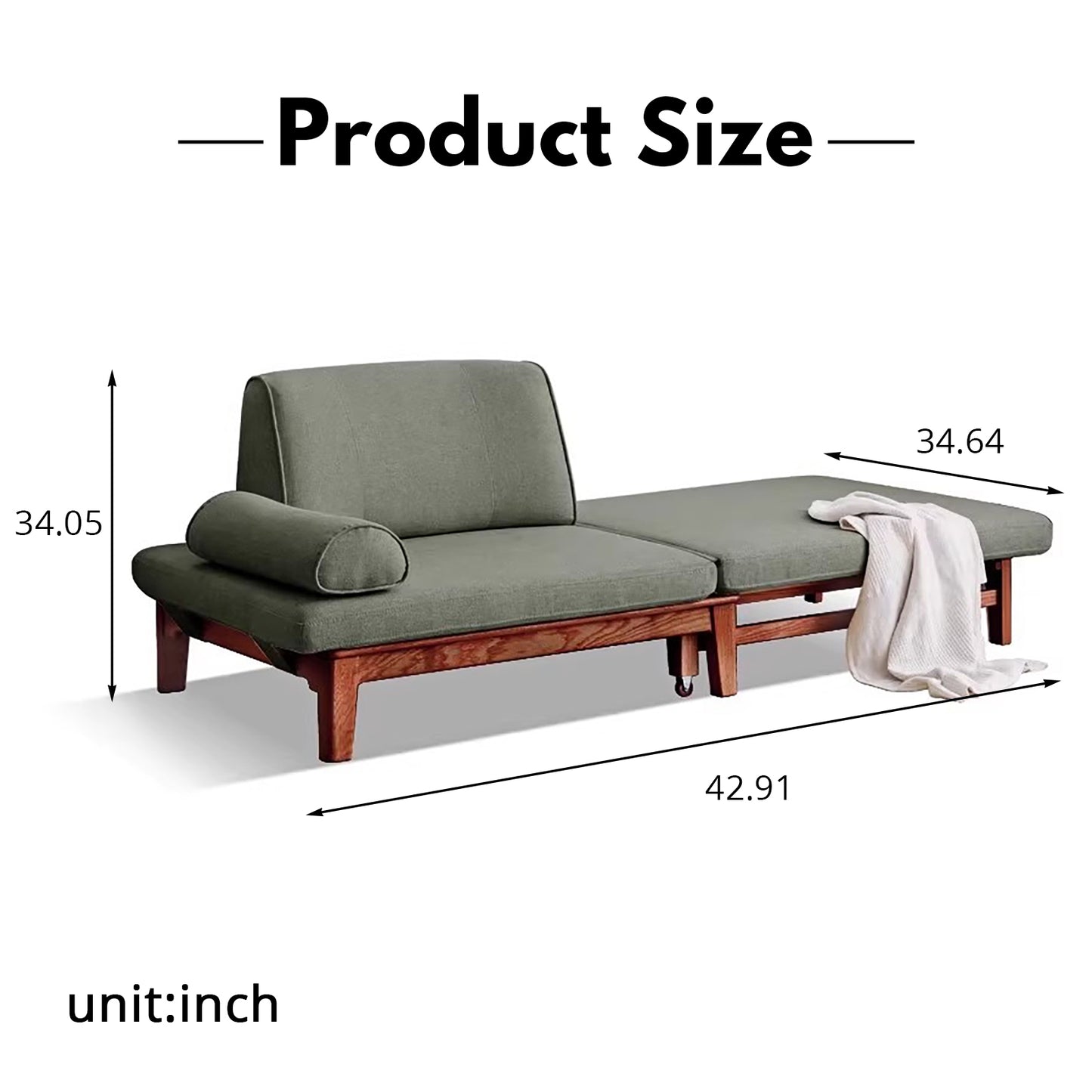 Title: Solid Wood Convertible Sofa Bed - Space-Saving Fold-to-Bed Design with Organic Linen & Oak Frame