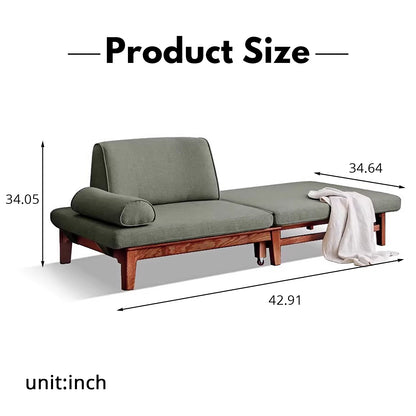 Title: Solid Wood Convertible Sofa Bed - Space-Saving Fold-to-Bed Design with Organic Linen & Oak Frame