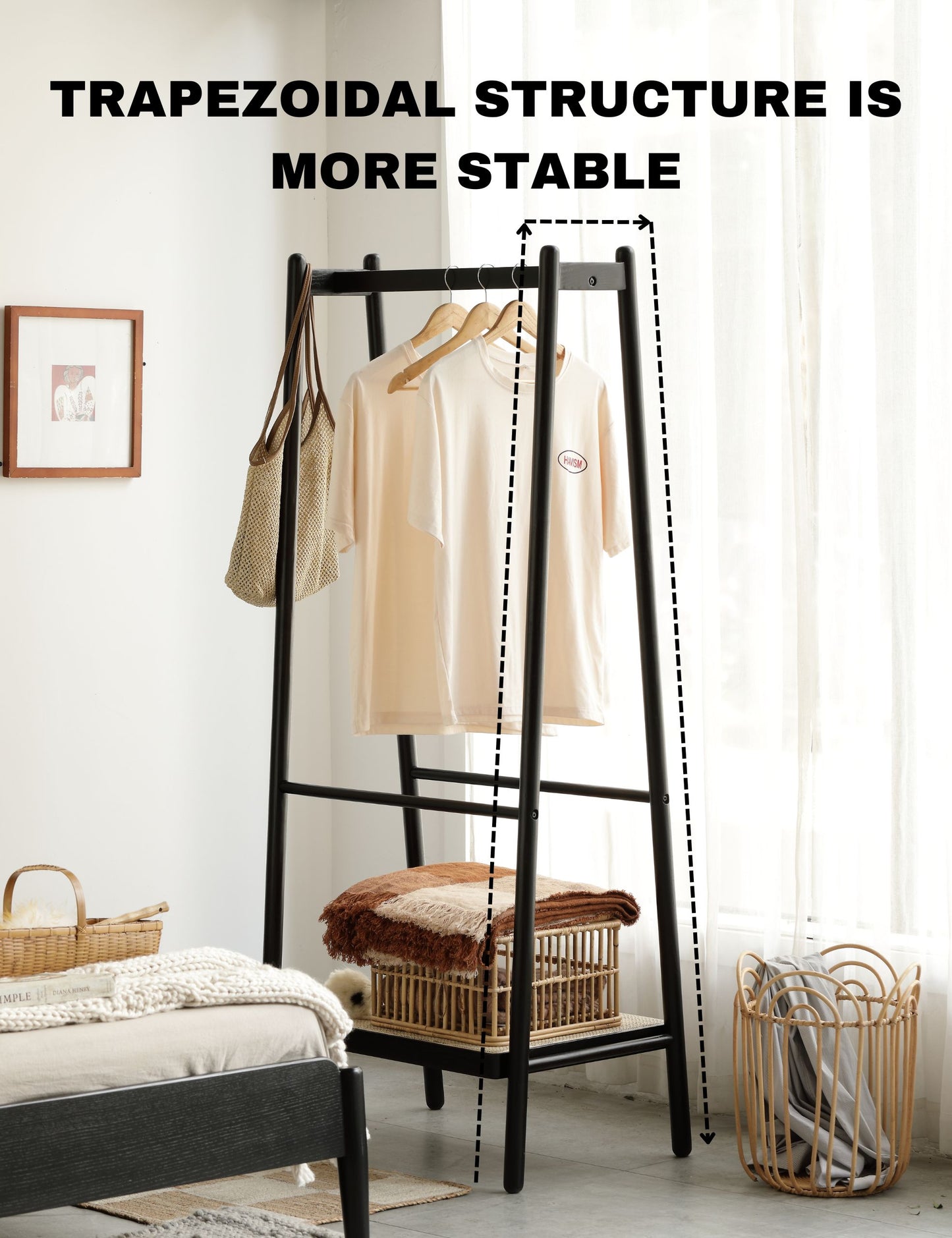 100% Solid Oak Clothes Rack （Black）