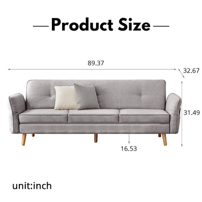 Scandinavian 3-Seater Sofa Bed - Space-Saving Foldable Design with Washable Linen & Solid Wood Frame