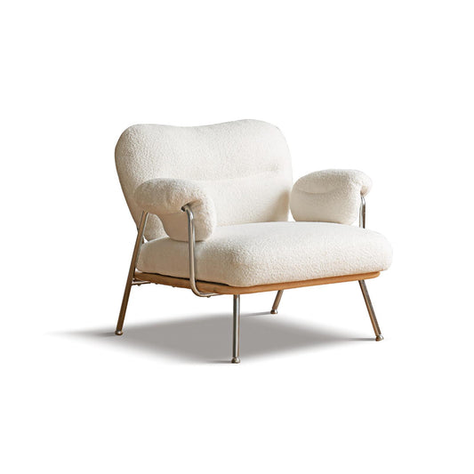 Nordic Shearling Accent Chair - Washable Cream Lounge Chair with Iron Frame & Oak Base