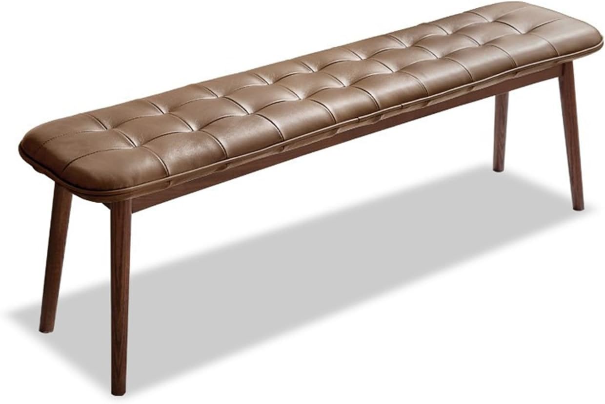 100% Solid Wood Beige Color Bedroom Bench Soft Leather Cushion (Brown/Off-white/Khaki)