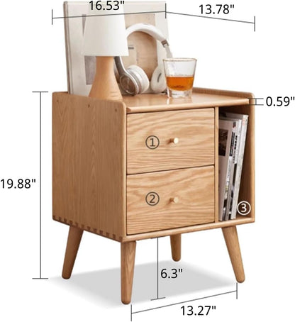 100% Solid Wood Oak Night Stand and End Table (Natural)