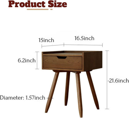 100% Solid Wood Nightstand Cabinet with Storage Function High Leg Tapered Nightstand  (Walnut)