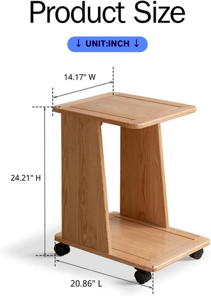 100% Solid Wood Small Space Mobile Shelf/ Side Table (Natural)