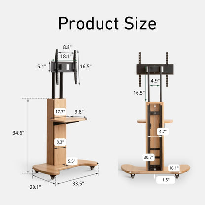 100% Pure Solid Oak TV Floor Stand and Rolling Shelf