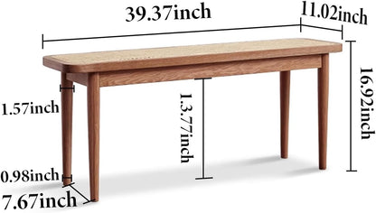 100% Oak Solid Wood Bedroom Bench, Rattan Bench Natural / Black / Walnut Color (31.49"/ 39.37"/ 47.24")