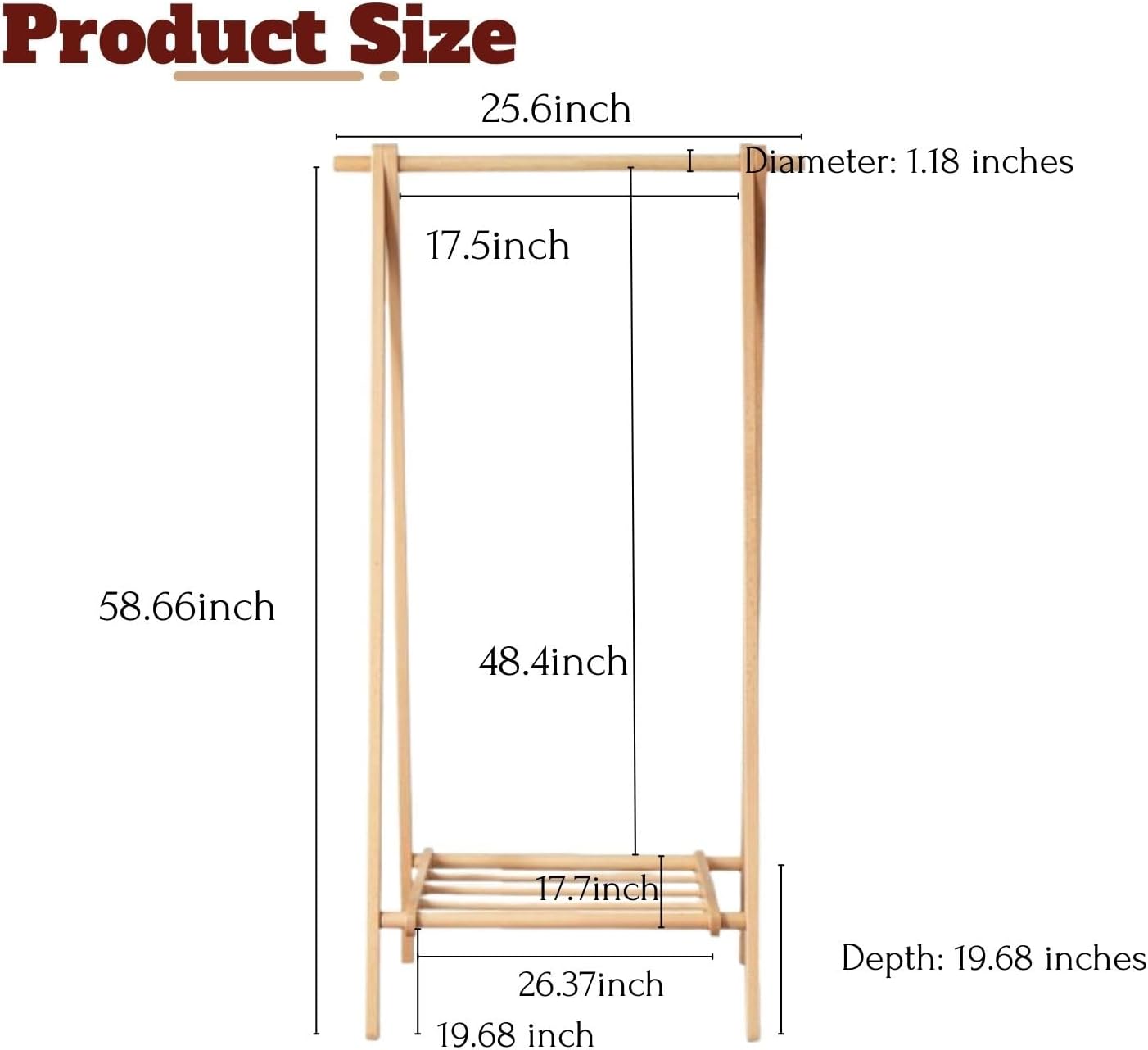 100% Solid Wood Floor Standing Drying Rack Standing Towel Rack Natural Color (37.4"/25.6")