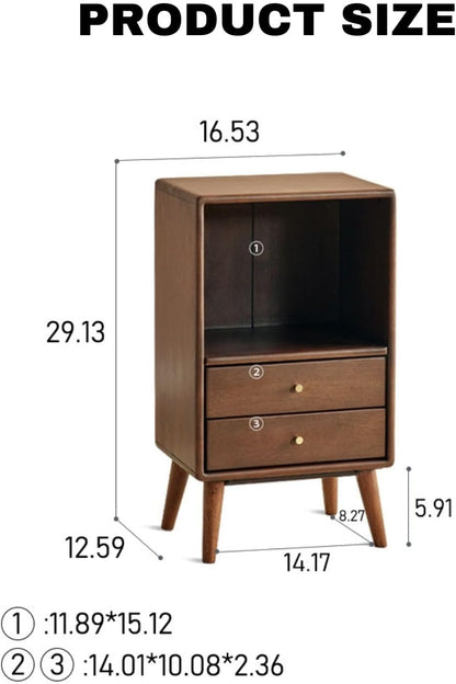 100% Solid Wood Bedroom Nightstand Storage Cabinet / Bookcase (Walnut)