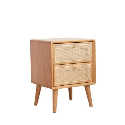 100% FAS Oak Wood Rattan Nightstand, Side Tables (Natural)