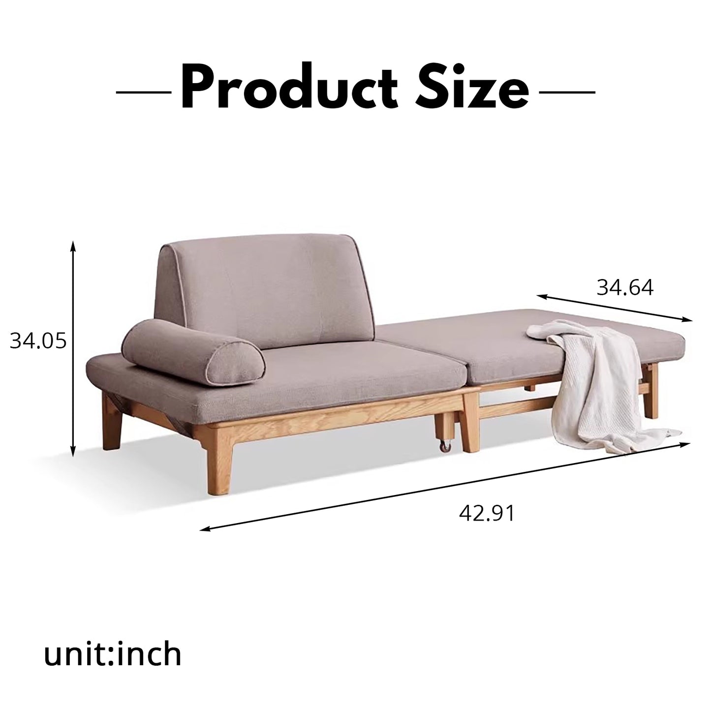 Title: Solid Wood Convertible Sofa Bed - Space-Saving Fold-to-Bed Design with Organic Linen & Oak Frame