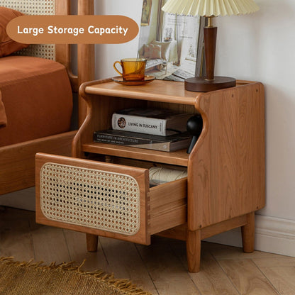 100%  Sold Wood Modern Rattan Nightstand (Natural)