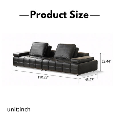 Lawrence Italian Minimalist Black Leather Sofa – Premium Top-Grain Crumple Leather