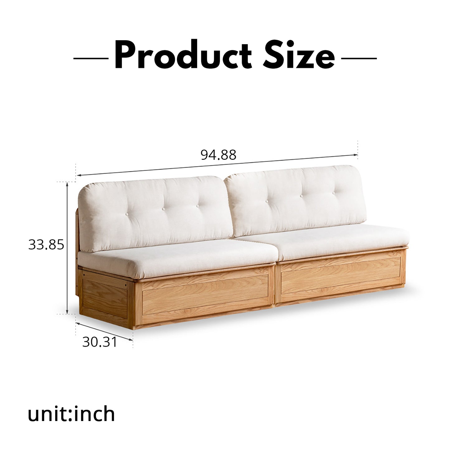 Oak Storage Bench Sofa - Space-Saving Design with 7 Cu.Ft Hidden Compartment