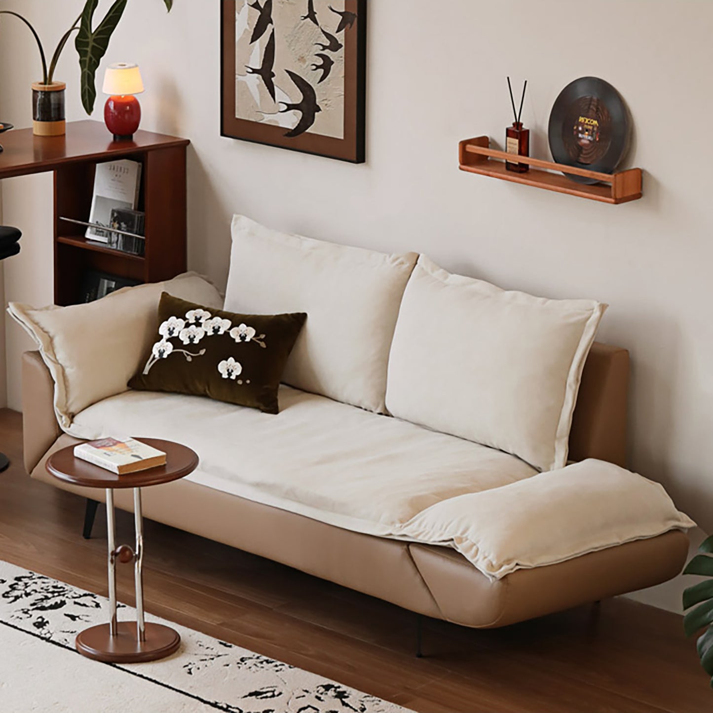 Modern Convertible Down Sofa - 180° Rotatable Design with Hypoallergenic Fabric & Solid Wood Frame