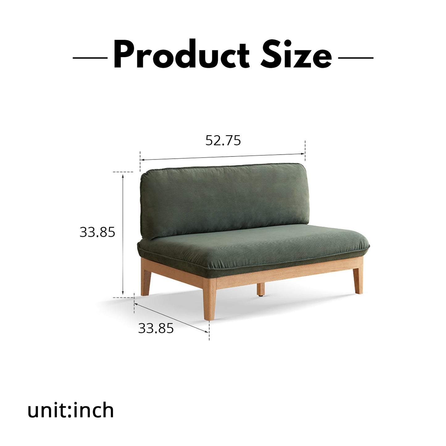 Solid Wood 3-Seater Sofa - Modern Armless Design with Washable Linen Fabric