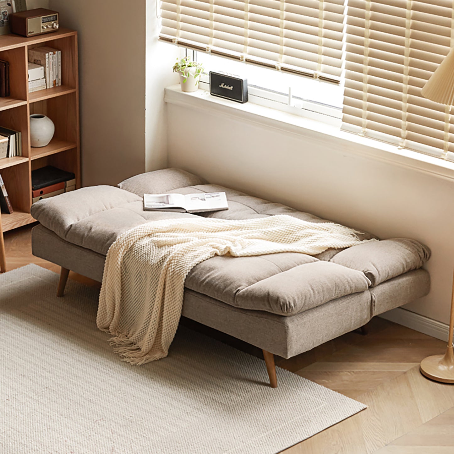 Convertible Sofa Bed - Modern Multi-Functional Foldable Design with Linen Fabric & Solid Wood Frame