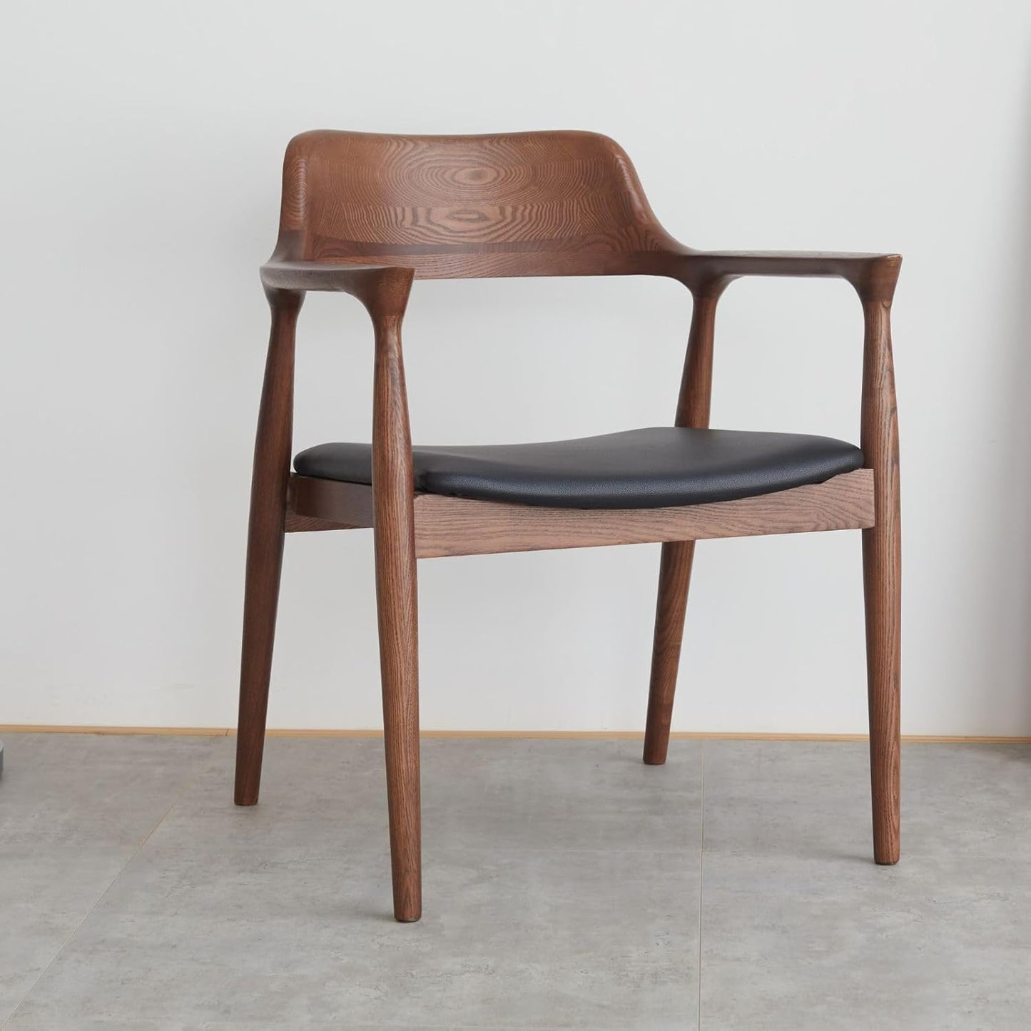 Arm Chair Walnut Finish Hiroshima Chair Walnut Color (PU / Cotton and Linen Material)