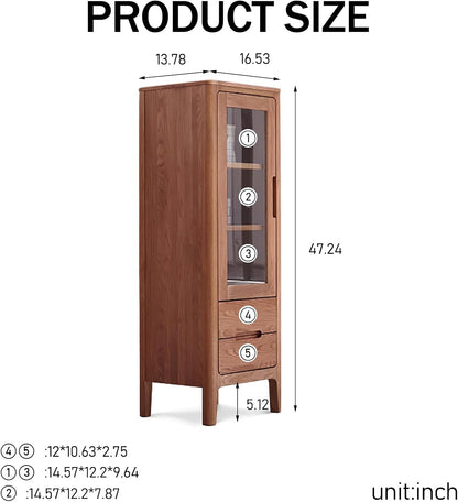 100% Solid Oak Wood Storage Cabinet Three-Tier Buffet (Walnut)