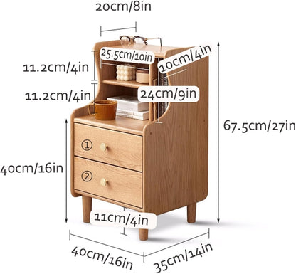 100% Solid Wood Nightstand Three-compartment nightstand Side Table (Natural/Walnut)