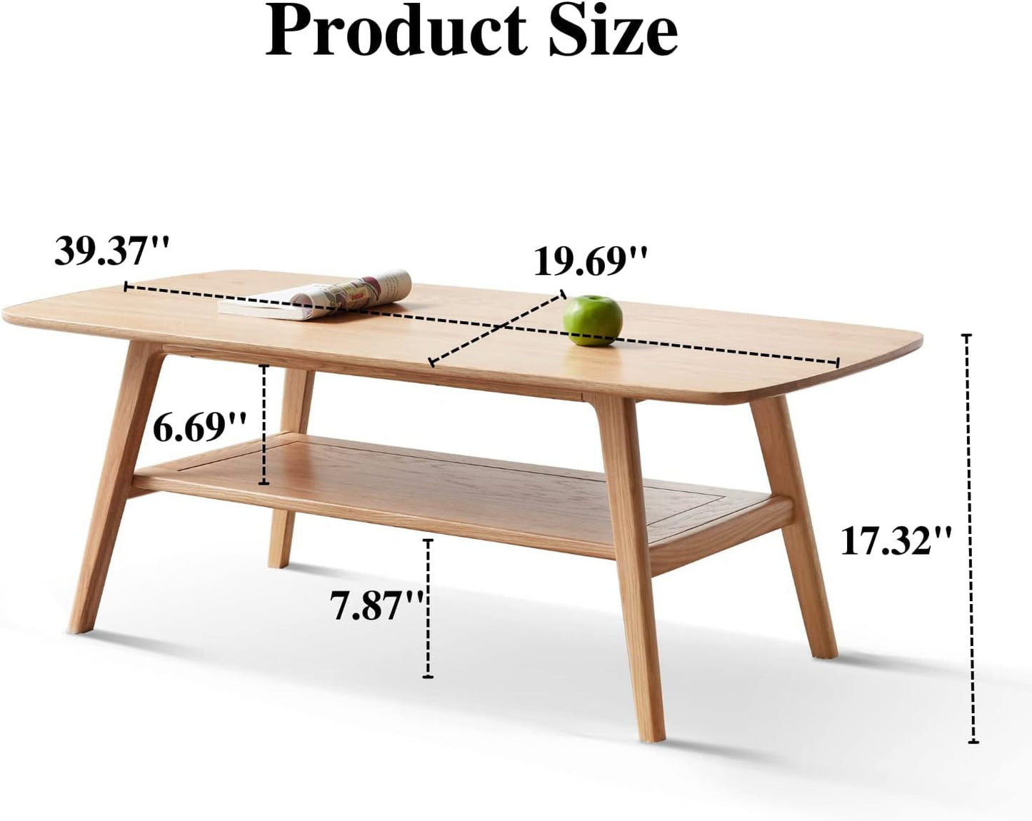 100% Oak Solid Wood Coffee Table with Storage Shelf Rectangle Natural / Walnut (31.49"/ 39.37"/ 47.24")