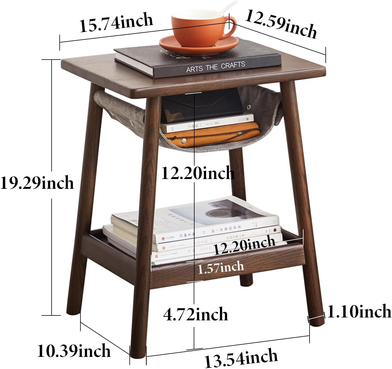 100% Solid Oak Wood Side Table/End Table Nightstand with Storage Holder Bag (Natural/Walnut)