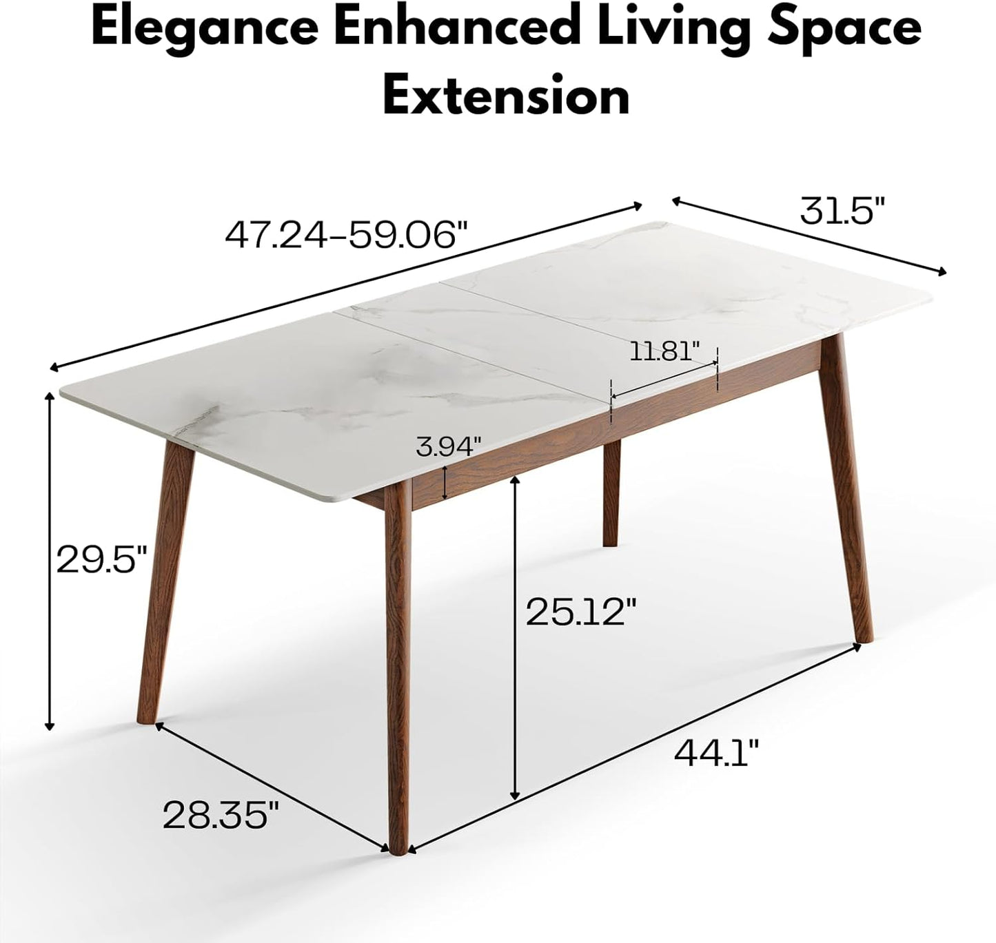 White Rock Slab Telescopic Dining Table (47.24"-59.06")-LD