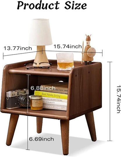 100% Solid Wood Bedside Table, Small Nightstand (Natural/Walnut)