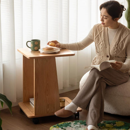 100% Solid Wood Small Space Mobile Shelf/ Side Table (Natural)