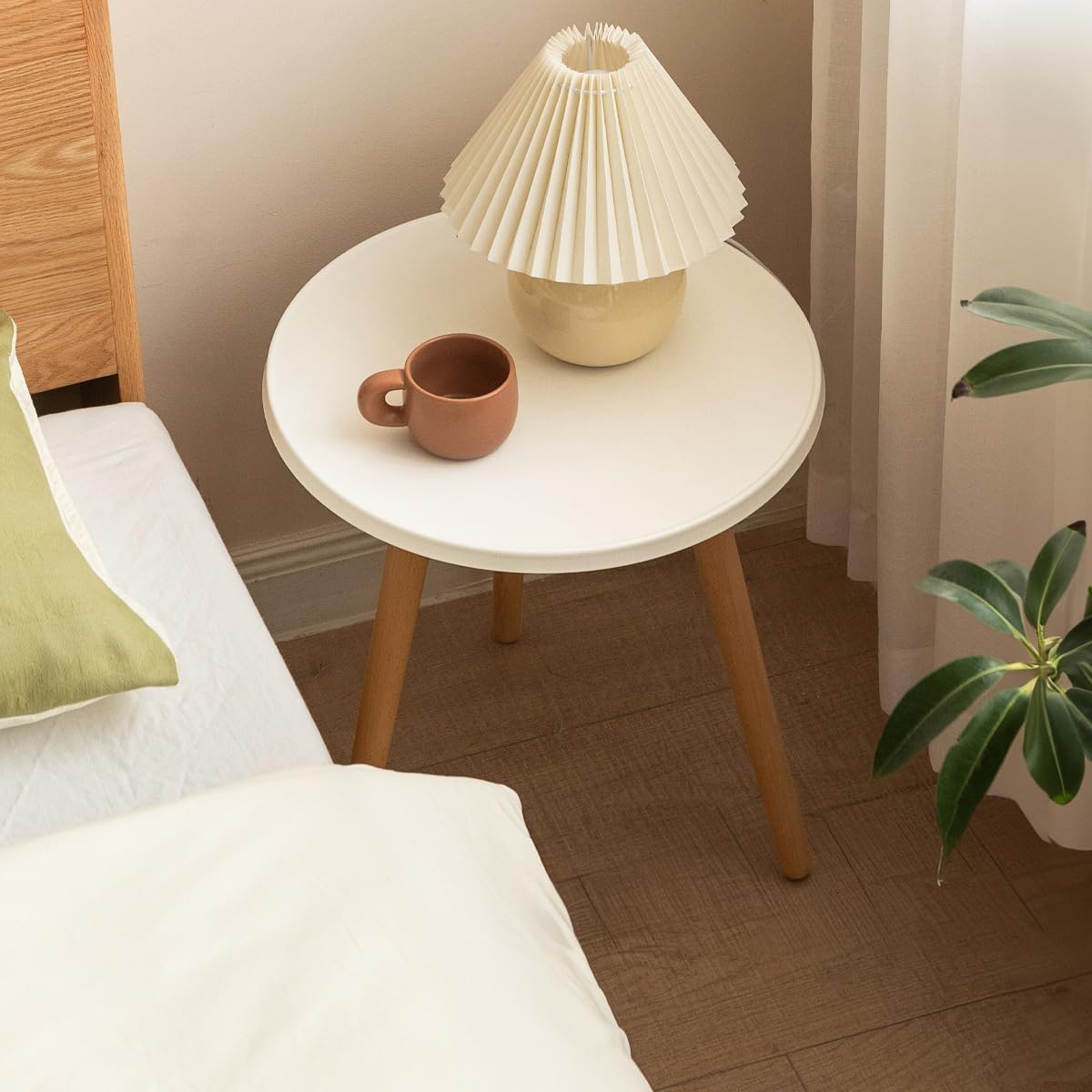 100% Solid Wood Small Side Table (White)