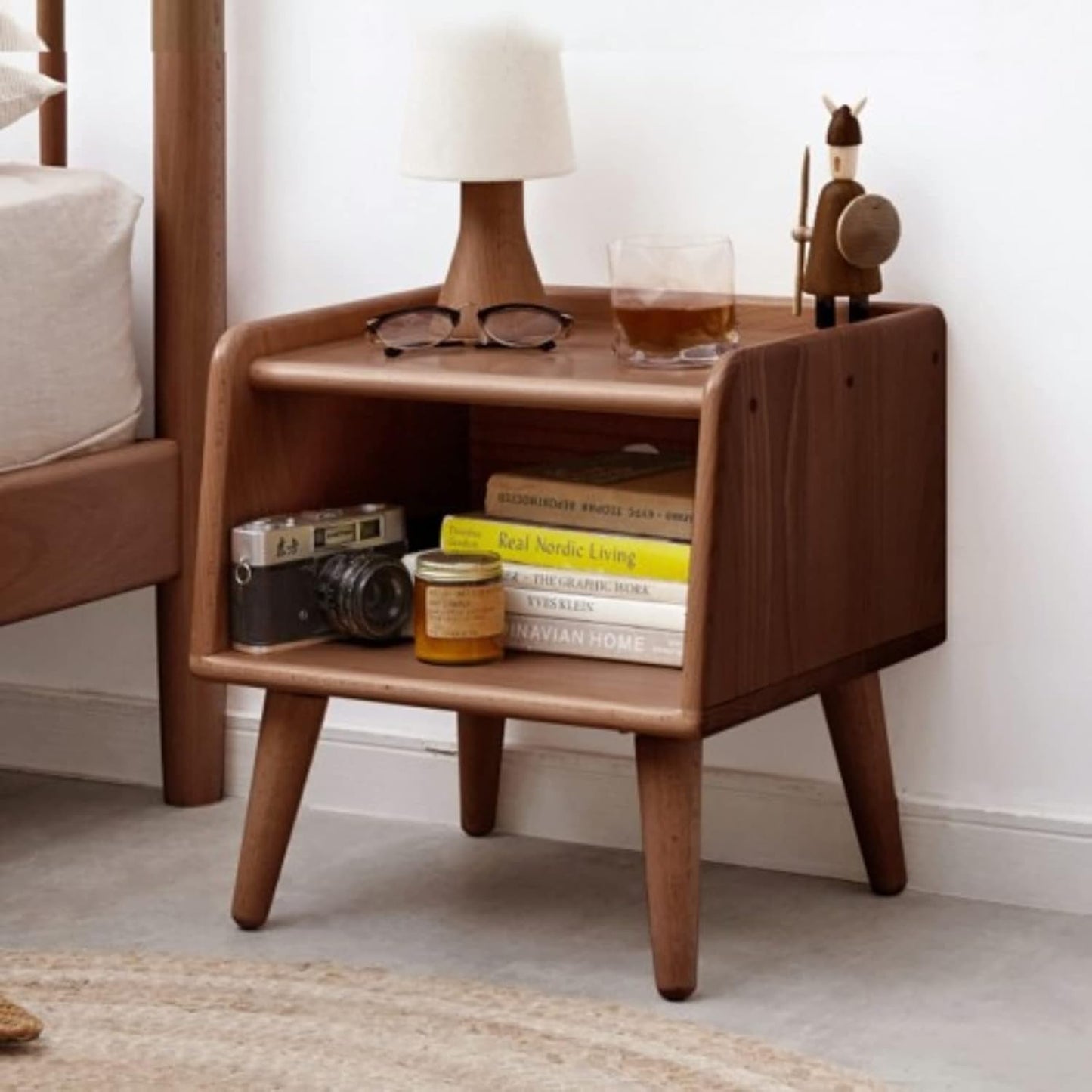 100% Solid Wood Bedside Table, Small Nightstand (Natural/Walnut)