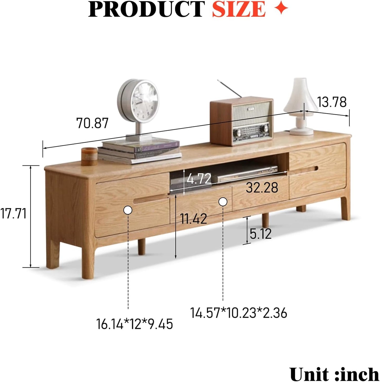 100% Solid Wood TV Cabinet with Large Storage Space (Natural)