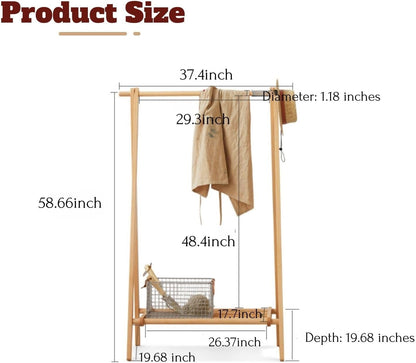 100% Solid Wood Floor Standing Drying Rack Standing Towel Rack Natural Color (37.4"/25.6")