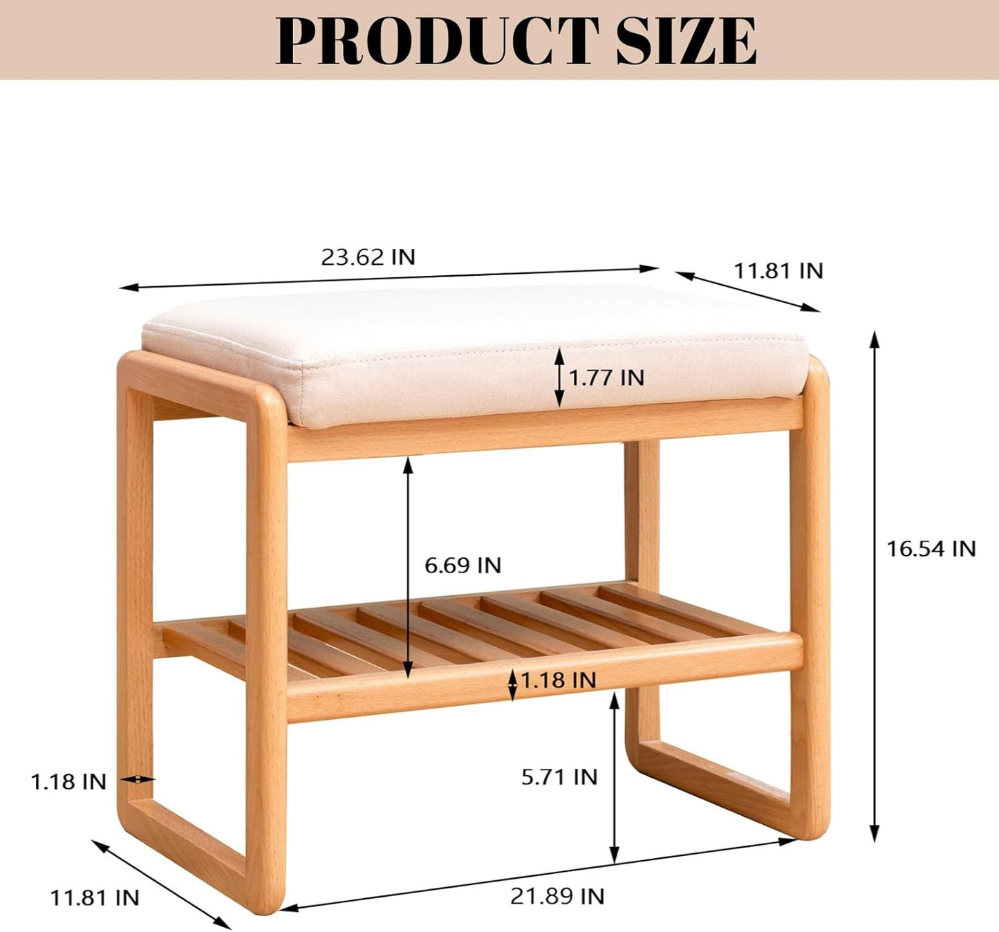 100% Solid Wood  Entryway Shoe Bench, End of Bed Bench (Original Wood / Natural / Walnut）-LD