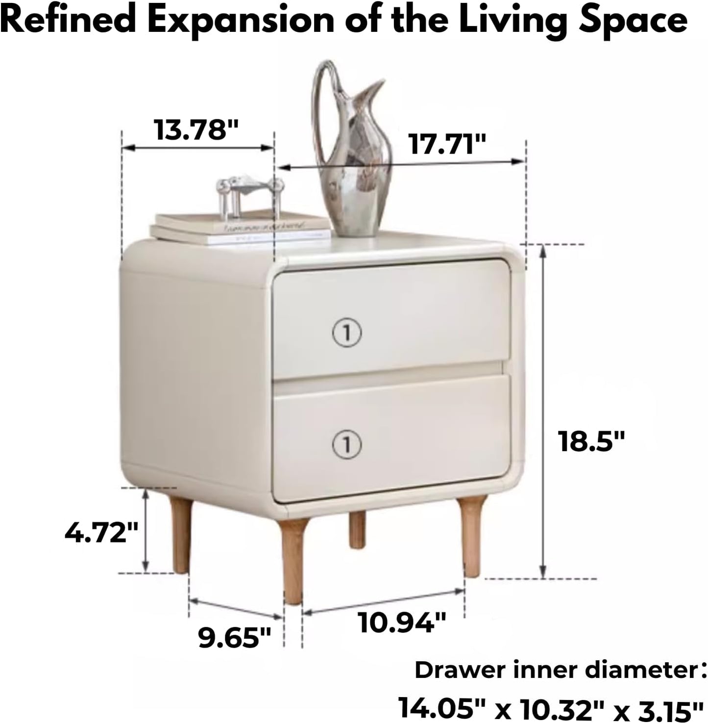 Nightstand/Side Table with Two Drawers (White)-LD