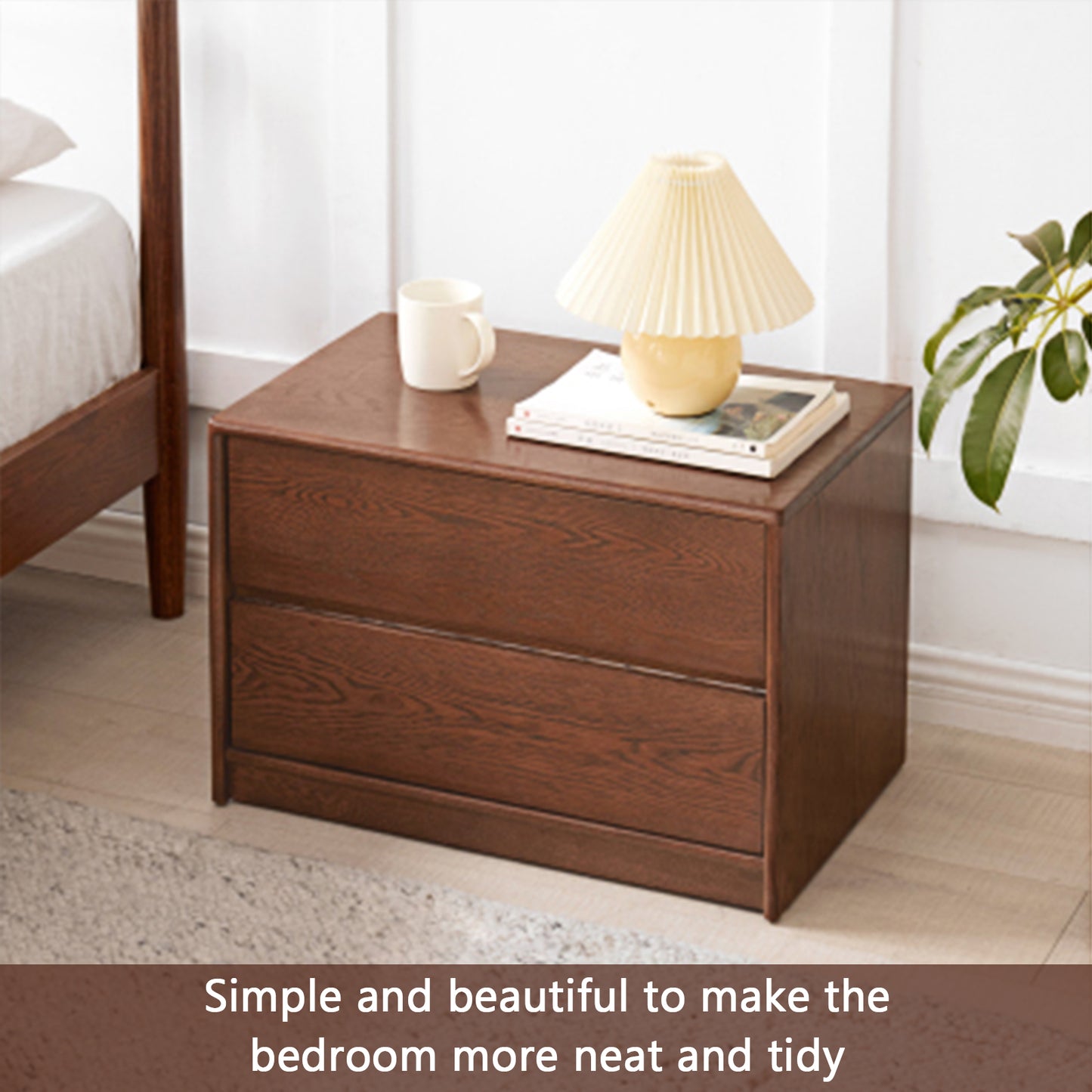 100% Solid Oaken Wood Nightstand (Walnut)