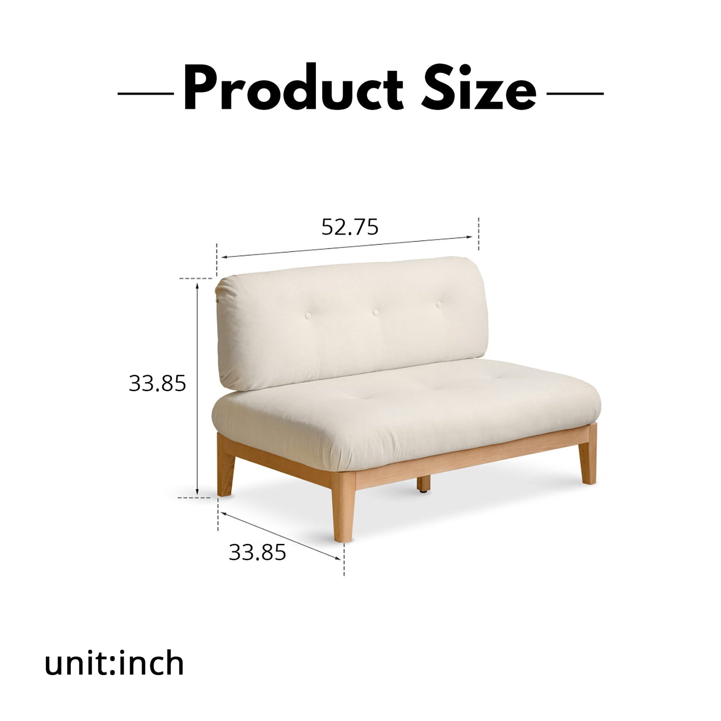 Solid Wood 3-Seater Sofa - Modern Armless Design with Washable Linen Fabric