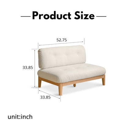 Solid Wood 3-Seater Sofa - Modern Armless Design with Washable Linen Fabric