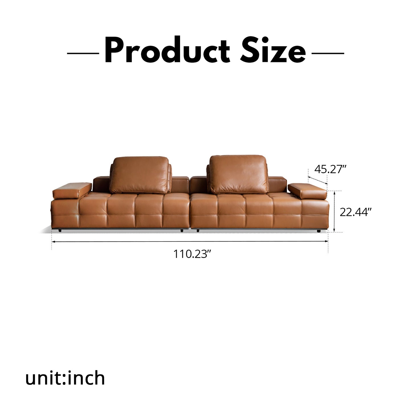 Lawrence Italian Minimalist Black Leather Sofa – Premium Top-Grain Crumple Leather
