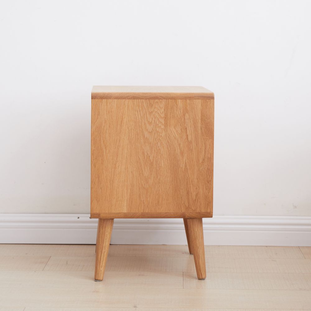 100% FAS Oak Wood Rattan Nightstand, Side Tables (Natural)