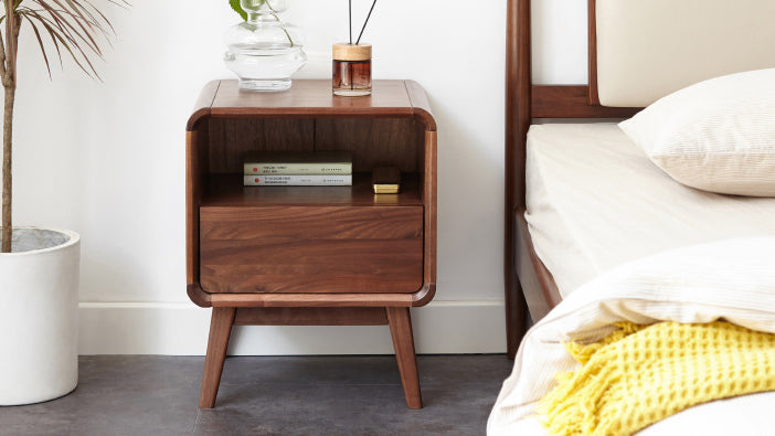 100% Wood Nightstand Bed Side Table with Drawers (Walnut)