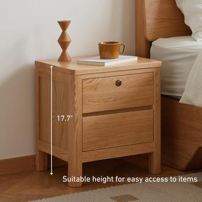 100% Solid Wood Bedside Table Locking Design Modern Minimalist Nightstand (Natural)