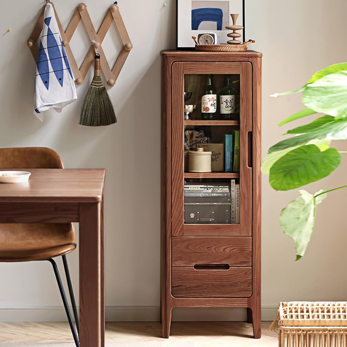 100% Solid Oak Wood Storage Cabinet Three-Tier Buffet (Walnut)