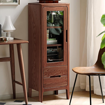 100% Solid Oak Wood Storage Cabinet Three-Tier Buffet (Walnut)