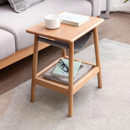 100% Solid Oak Wood Side Table/End Table Nightstand with Storage Holder Bag (Natural/Walnut)